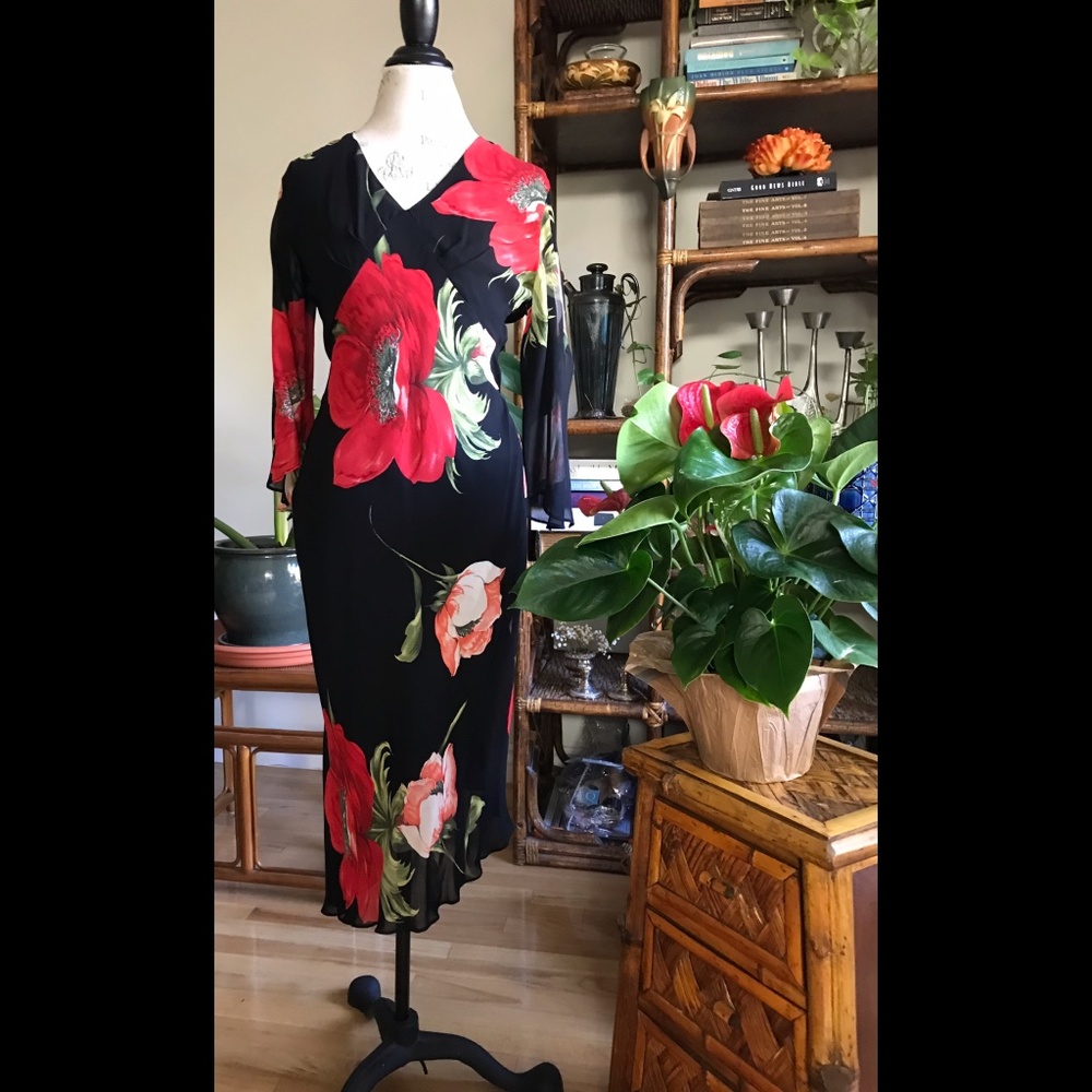 Citrine Poppy Romantic Dress Asymmetrical Hem Sz 4